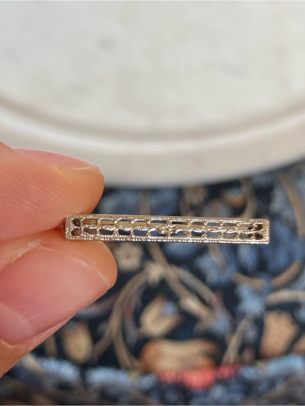 Antique Edwardian 10K White Gold Filagree Mini Lingerie/Lace Pin